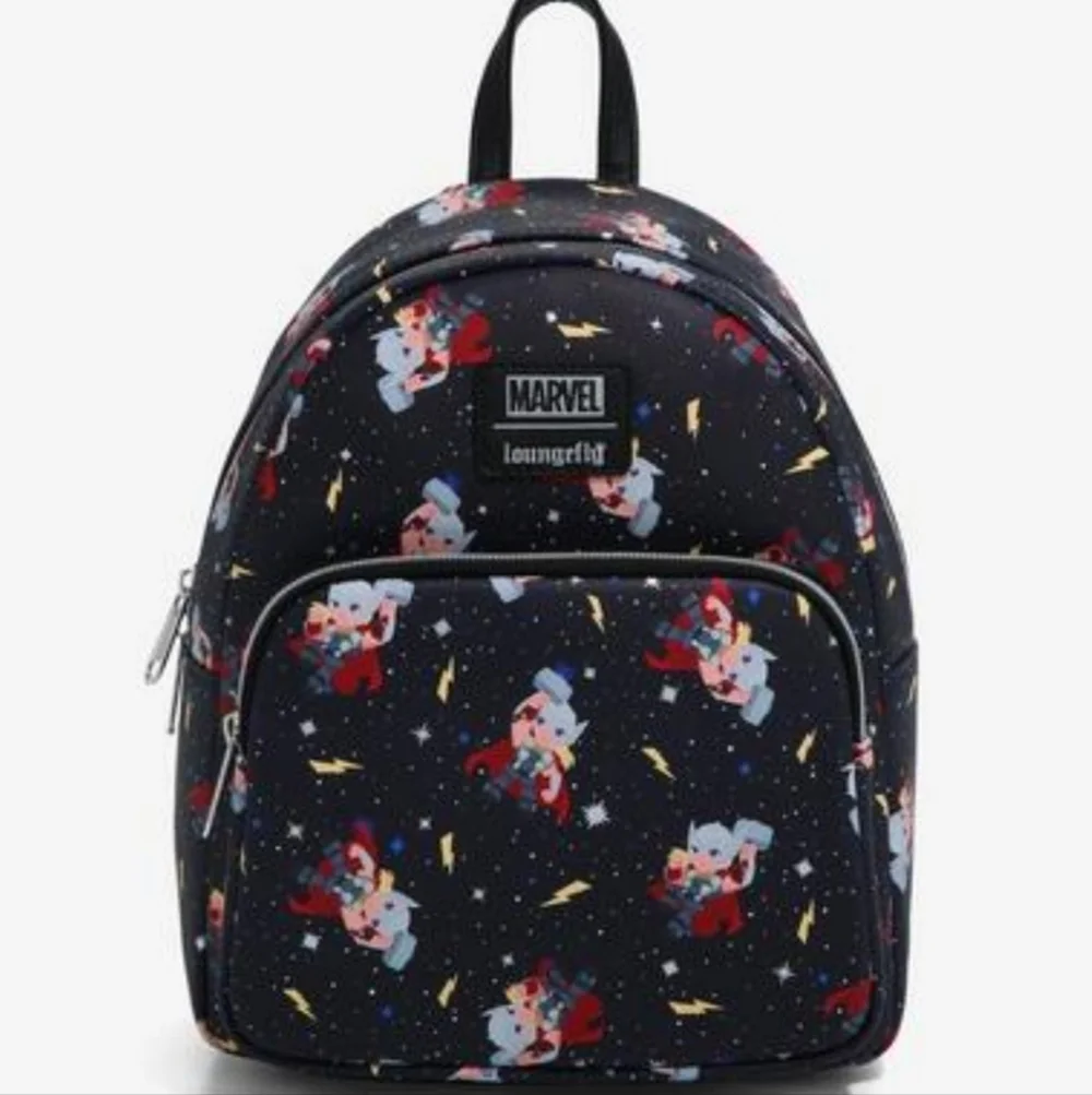 Loungefly Marvel Black Backpack with Red and Blue Accents